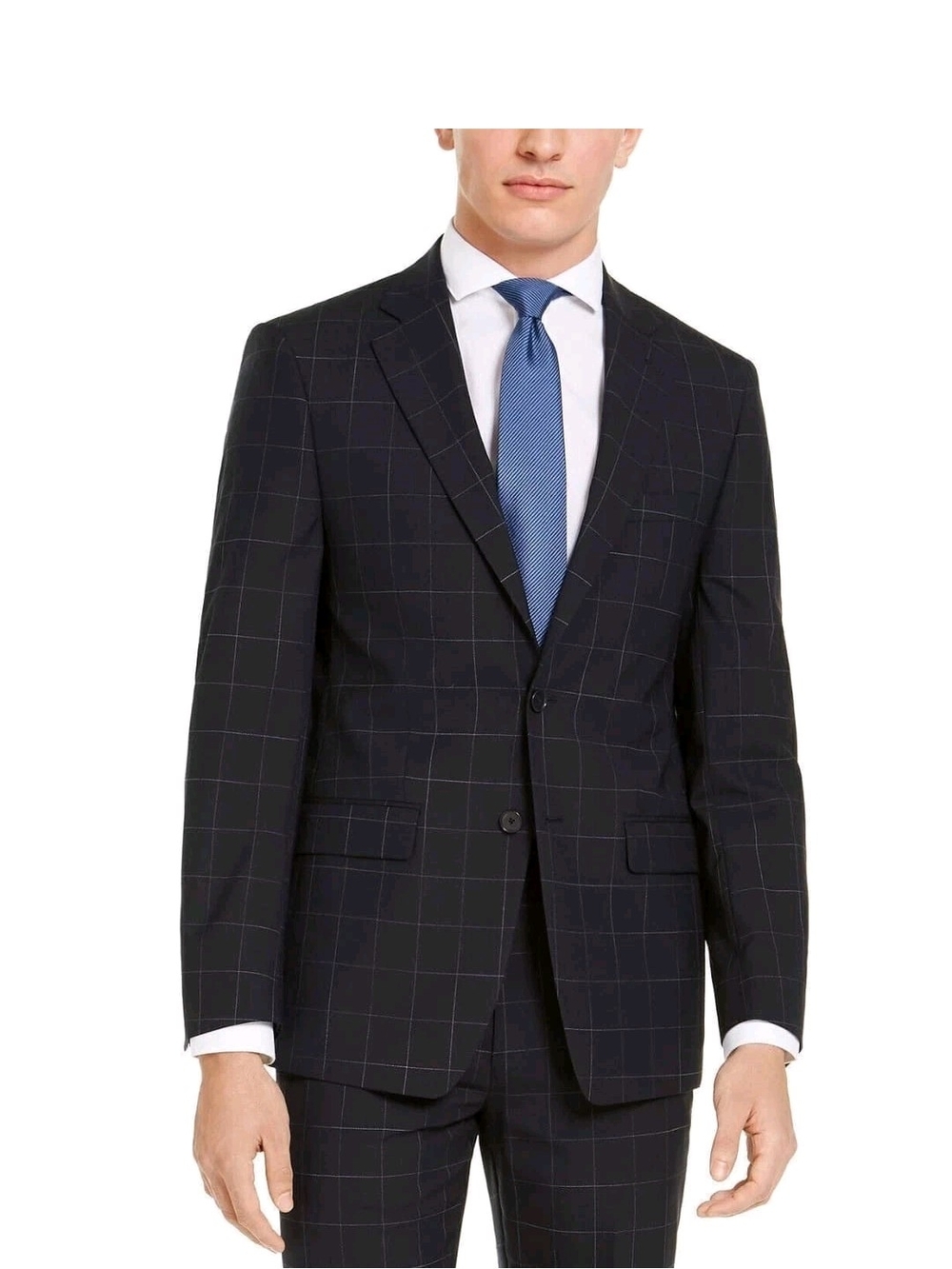 Men's Calvin Klein Slim Fit Infinite Stretch Navy Wool Windowpan Suit Jacket